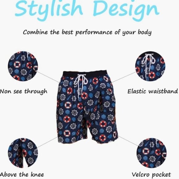 Men's Swim Trunks with Mesh Lining, Quick Dry Board Shorts with Pockets - Picture 2 of 6